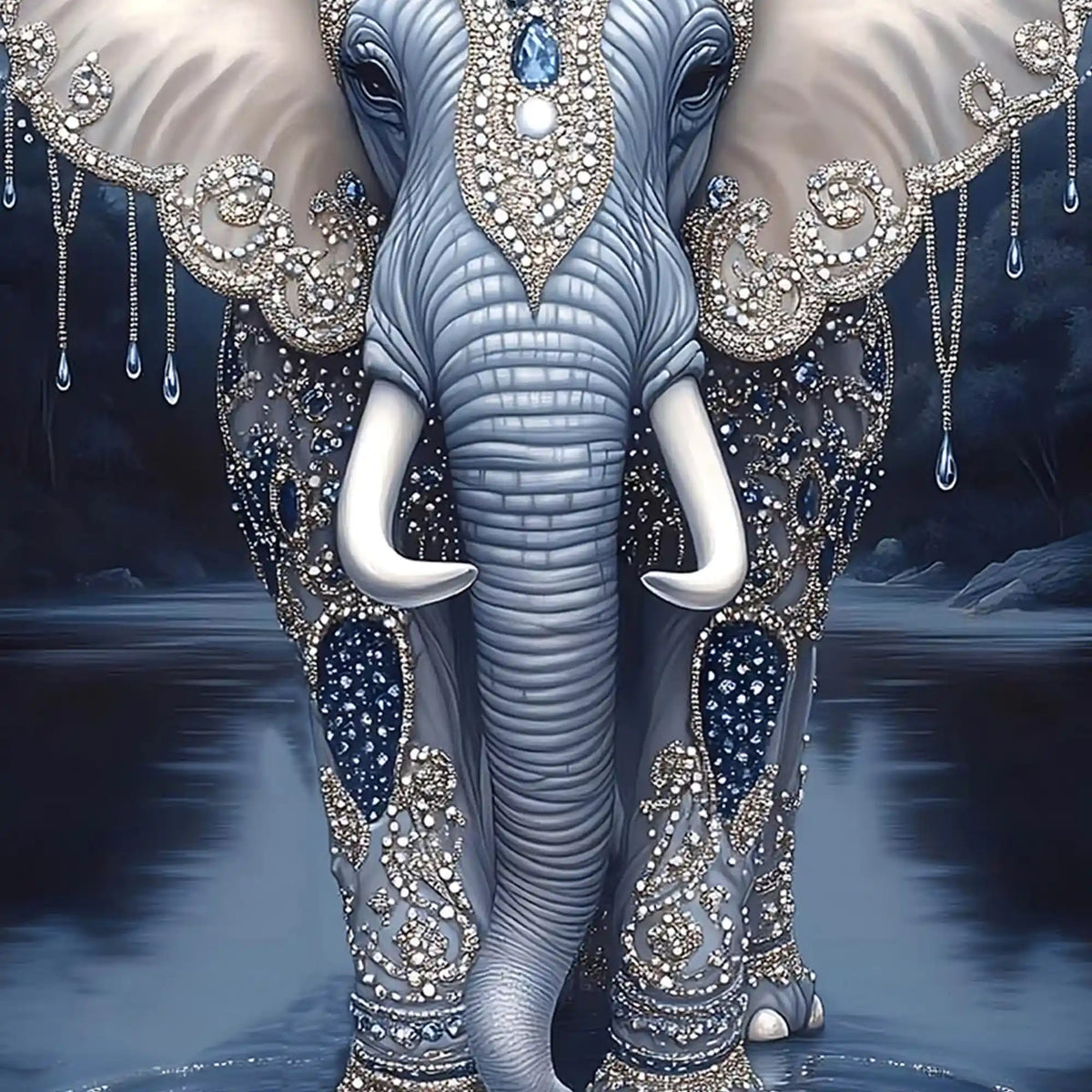 Royal Elephant with Decorative Patterns Floating Frame Crystal Wall Painting