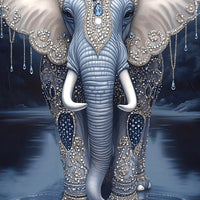 Royal Elephant with Decorative Patterns Floating Frame Crystal Wall Painting