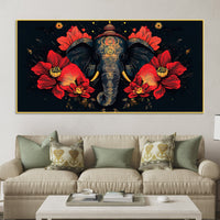 Royal Elephant with Hibiscus flowers Artistic Canvas Wall Painting for Home & Office – Premium Wall Décor