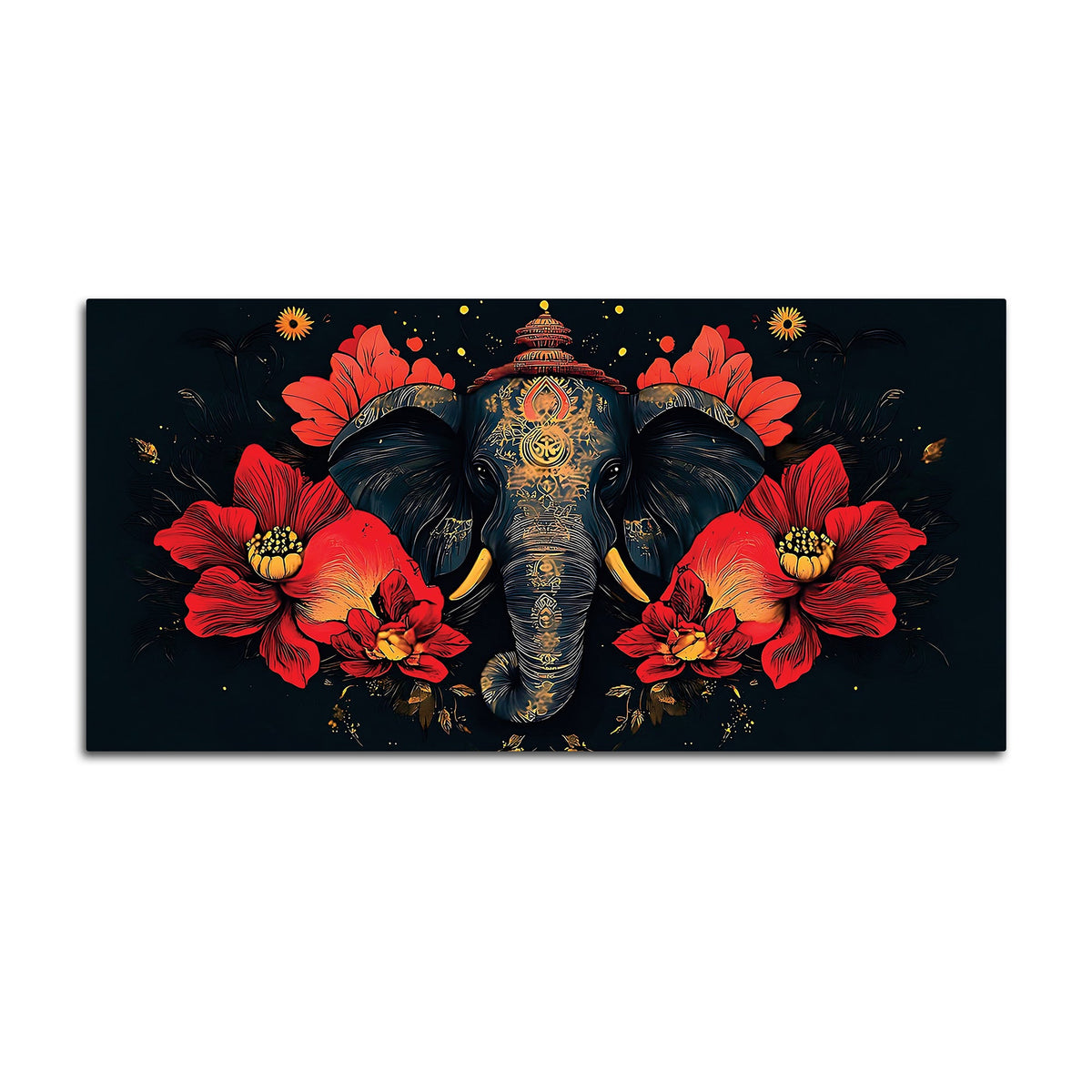 Royal Elephant with Hibiscus flowers Artistic Canvas Wall Painting for Home & Office – Premium Wall Décor