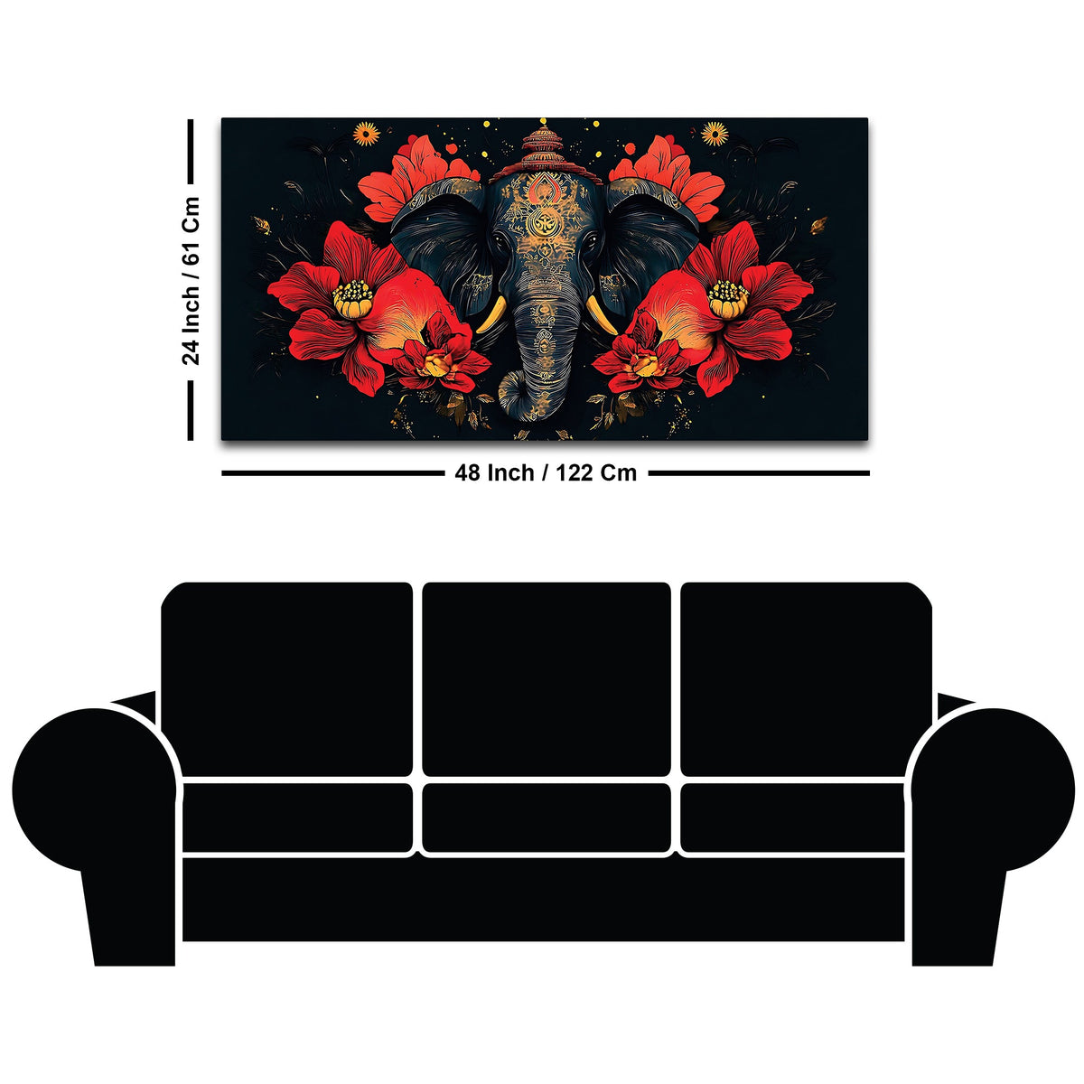 Royal Elephant with Hibiscus flowers Artistic Canvas Wall Painting for Home & Office – Premium Wall Décor