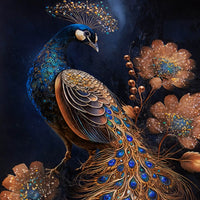 Royal Gold Peacock with Blue Jewel Tones Floating Frame Crystal Wall Painting Set of 3