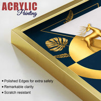 Royal Golden Deer Modern Geometric Acrylic Floating Wall Painting Set of 2