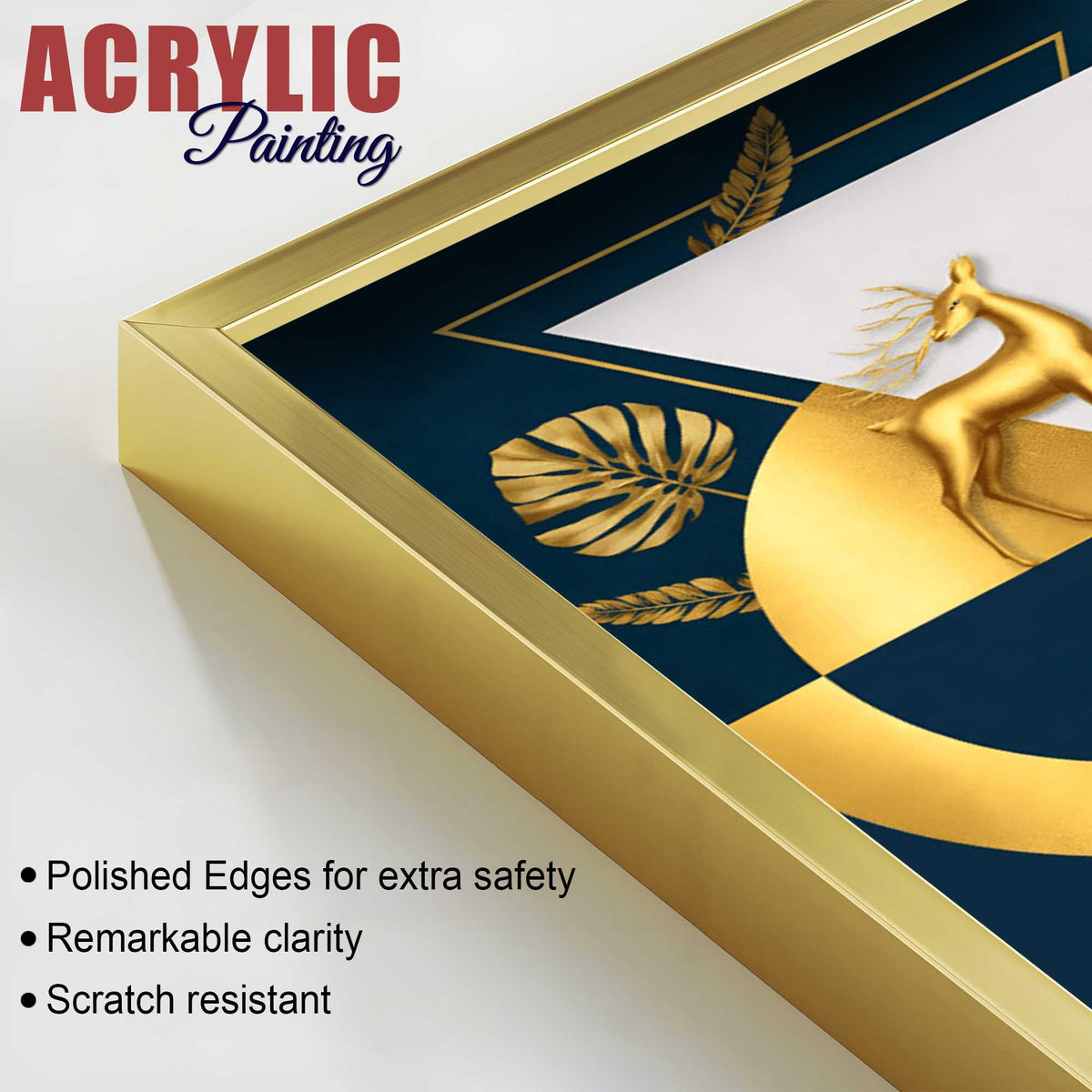 Royal Golden Deer Modern Geometric Acrylic Floating Wall Painting Set of 2