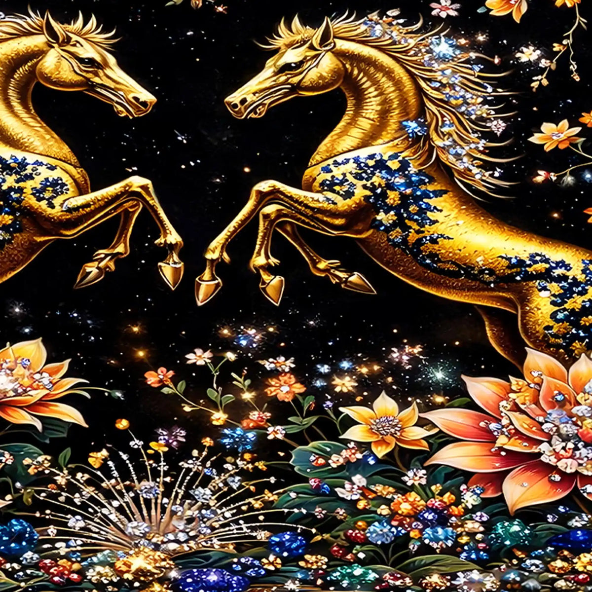 Royal Horse Pair Crystal Glass Wall Art Luxury Painting for Interior Decor