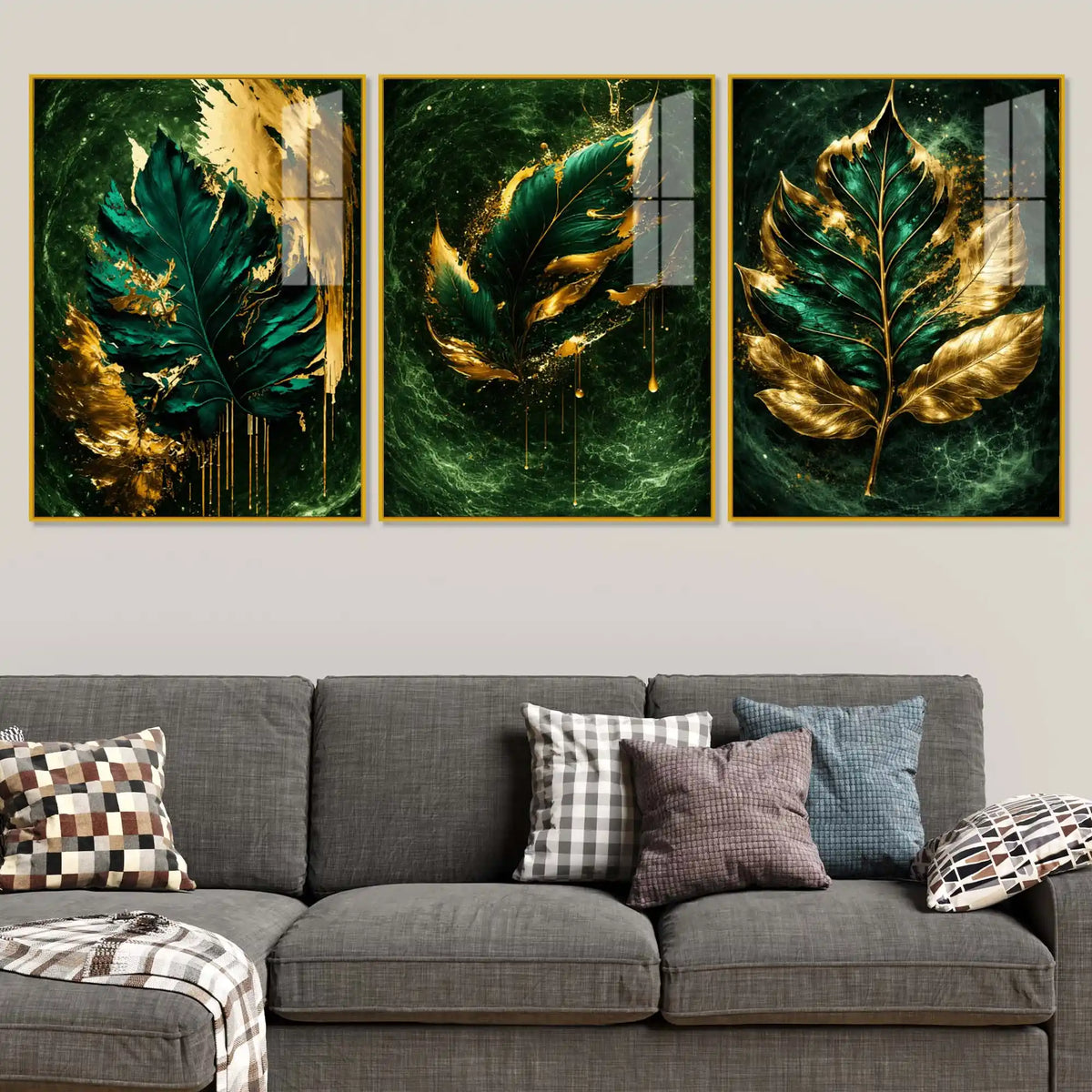 Royal Leaf Floating Acrylic Wall Decor Painting Set of 3