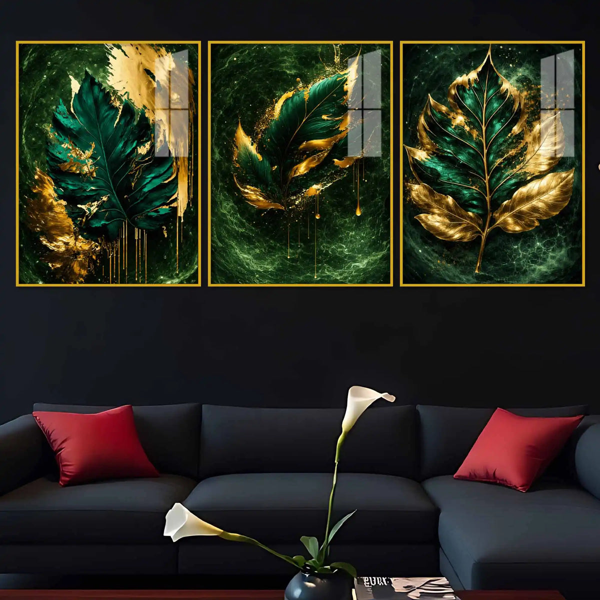 Royal Leaf Floating Acrylic Wall Decor Painting Set of 3