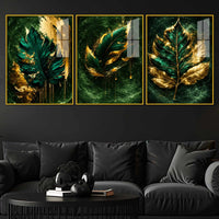 Royal Leaf Floating Acrylic Wall Decor Painting Set of 3