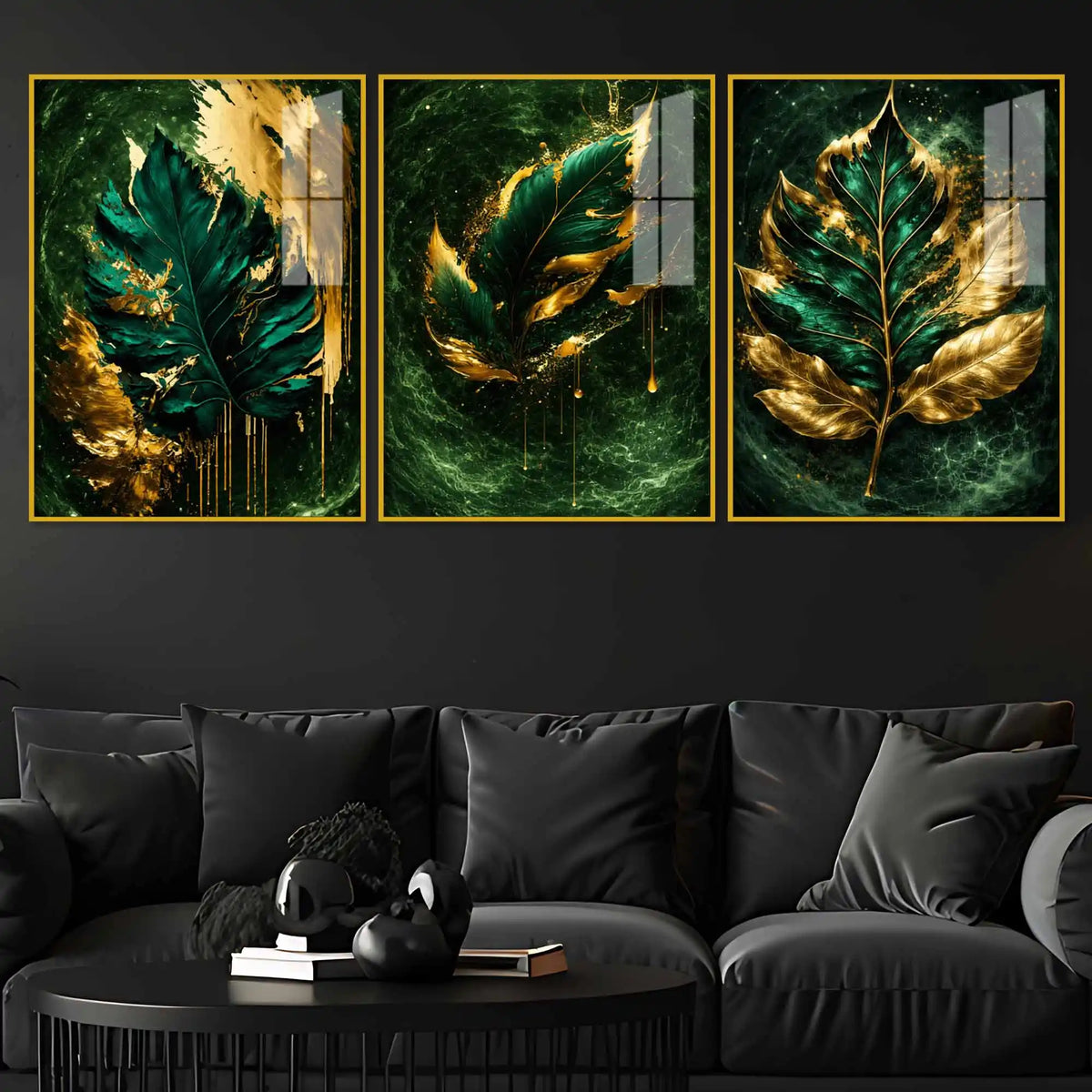 Royal Leaf Floating Acrylic Wall Decor Painting Set of 3