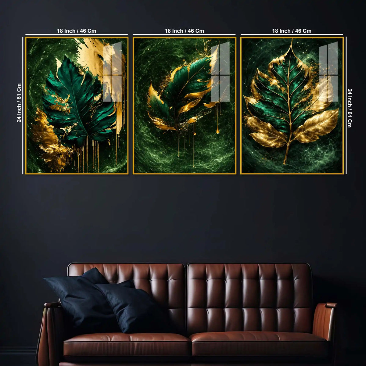 Royal Leaf Floating Acrylic Wall Decor Painting Set of 3