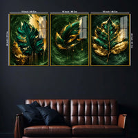 Royal Leaf Floating Acrylic Wall Decor Painting Set of 3