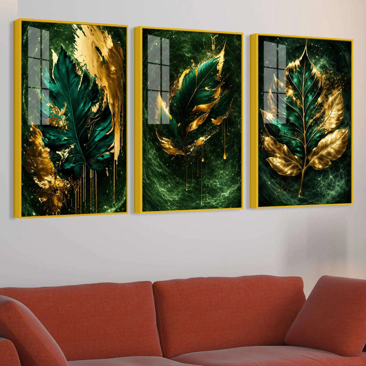 Royal Leaf Floating Acrylic Wall Decor Painting Set of 3