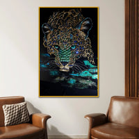 Royal Leopard Portrait Floating Frame Crystal Wall Painting