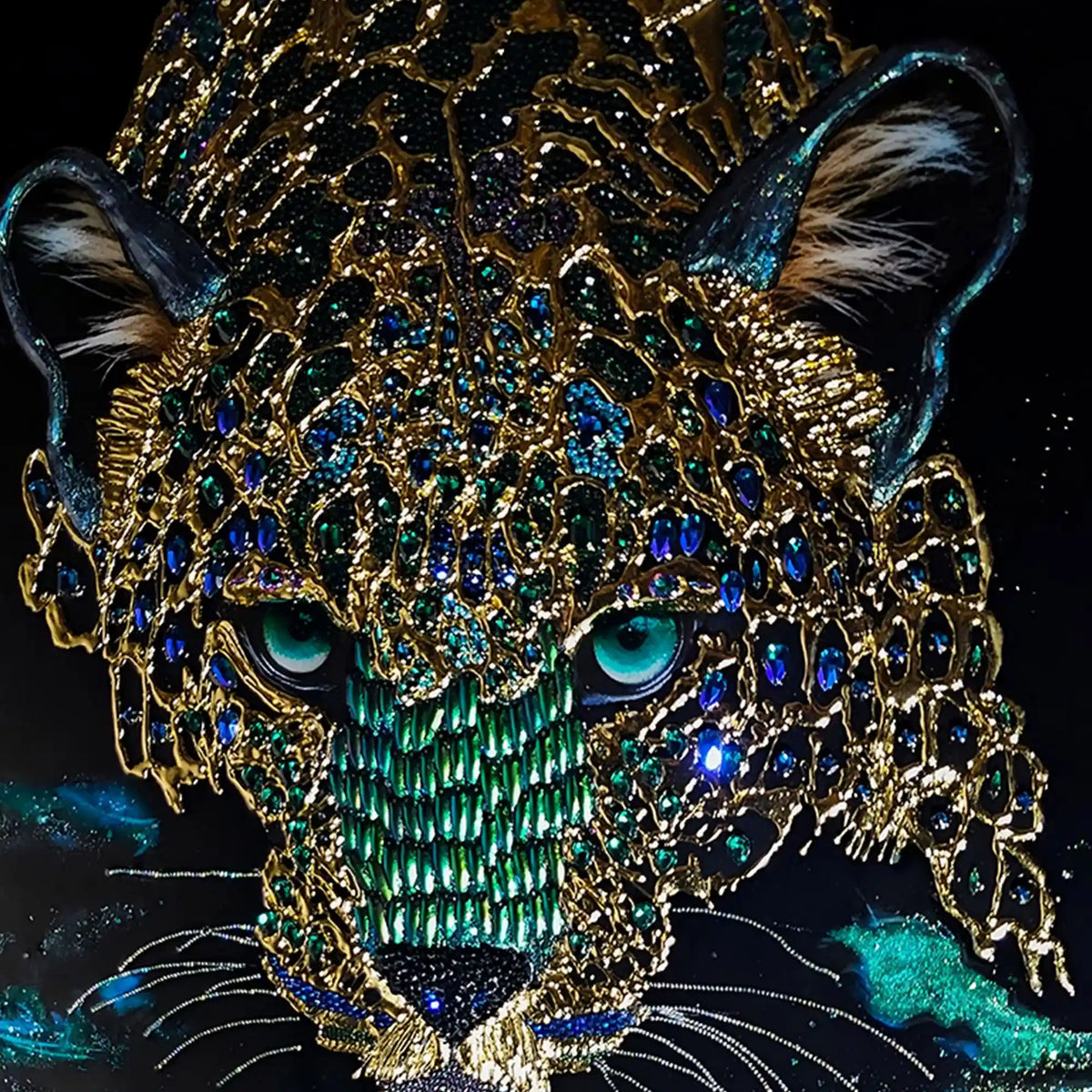 Royal Leopard Portrait Floating Frame Crystal Wall Painting