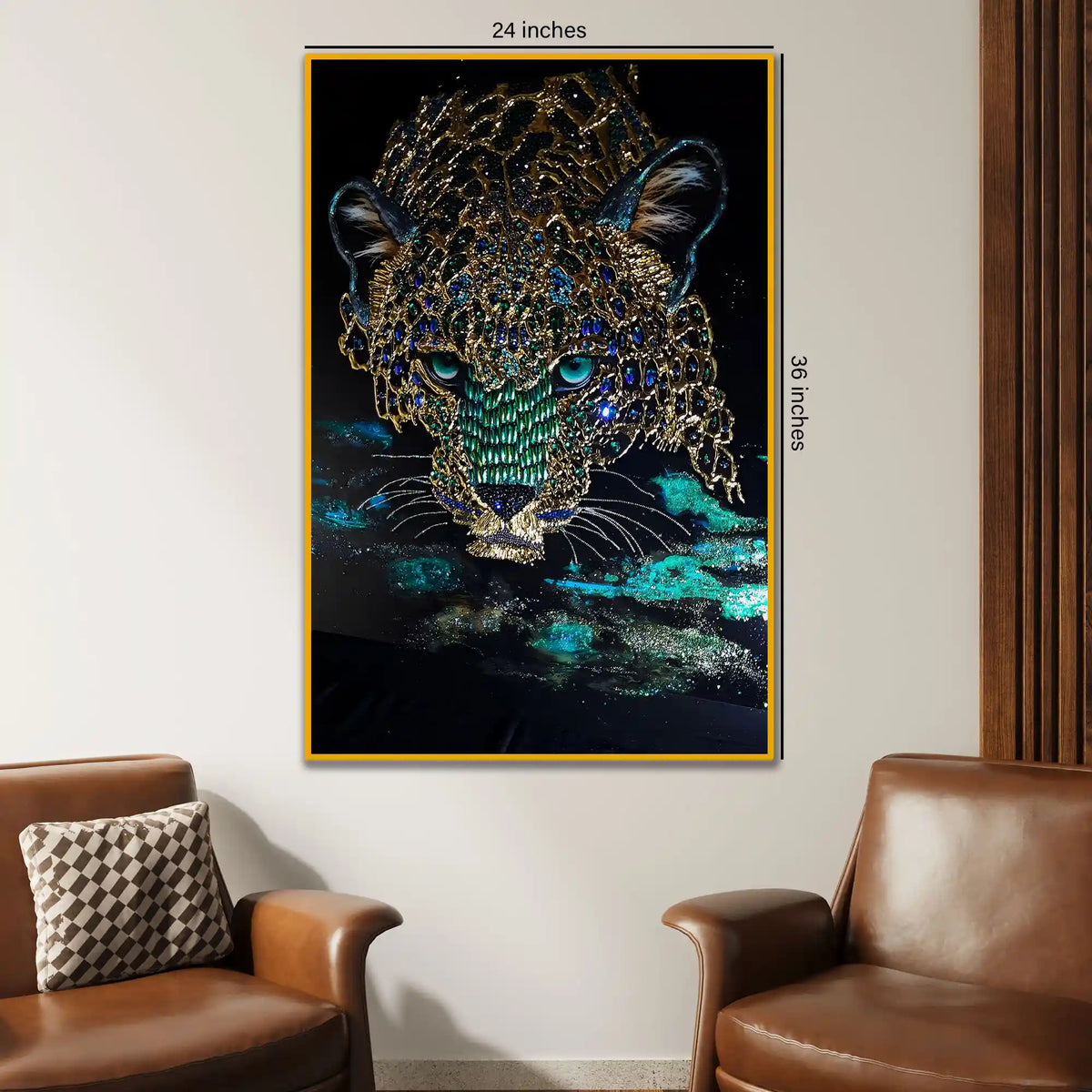 Royal Leopard Portrait Floating Frame Crystal Wall Painting
