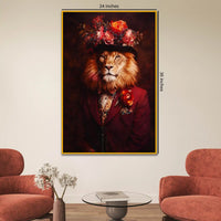 Royal Lion Portrait in Floral Hat Floating Frame Crystal Wall Painting