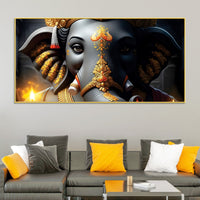 Royal Lord Shri Ganesha Grey & Dark Gold Canvas Wall Painting –  Luxury Spiritual Wall Art for Home & Office Decor