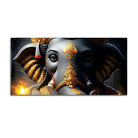Royal Lord Shri Ganesha Grey & Dark Gold Canvas Wall Painting –  Luxury Spiritual Wall Art for Home & Office Decor