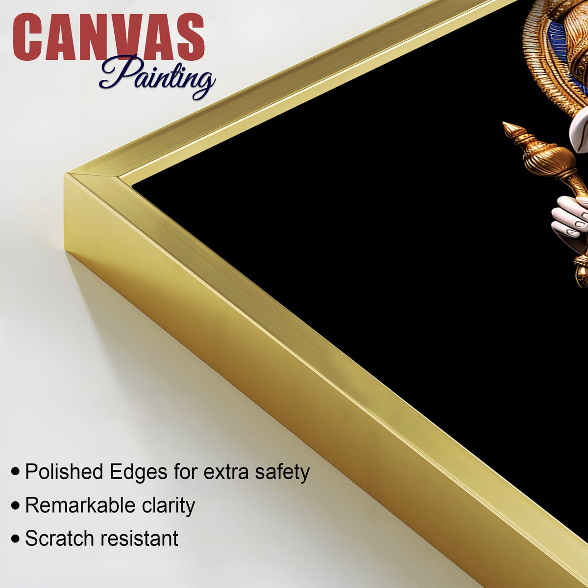 Royal Lord Shri Ganpati Bappa Auspicious Golden & Blue Sculpture Canvas Wall Painting for Home & Office – Modern Religious Wall Decor