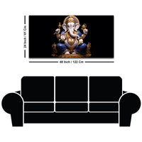 Royal Lord Shri Ganpati Bappa Auspicious Golden & Blue Sculpture Canvas Wall Painting for Home & Office – Modern Religious Wall Decor