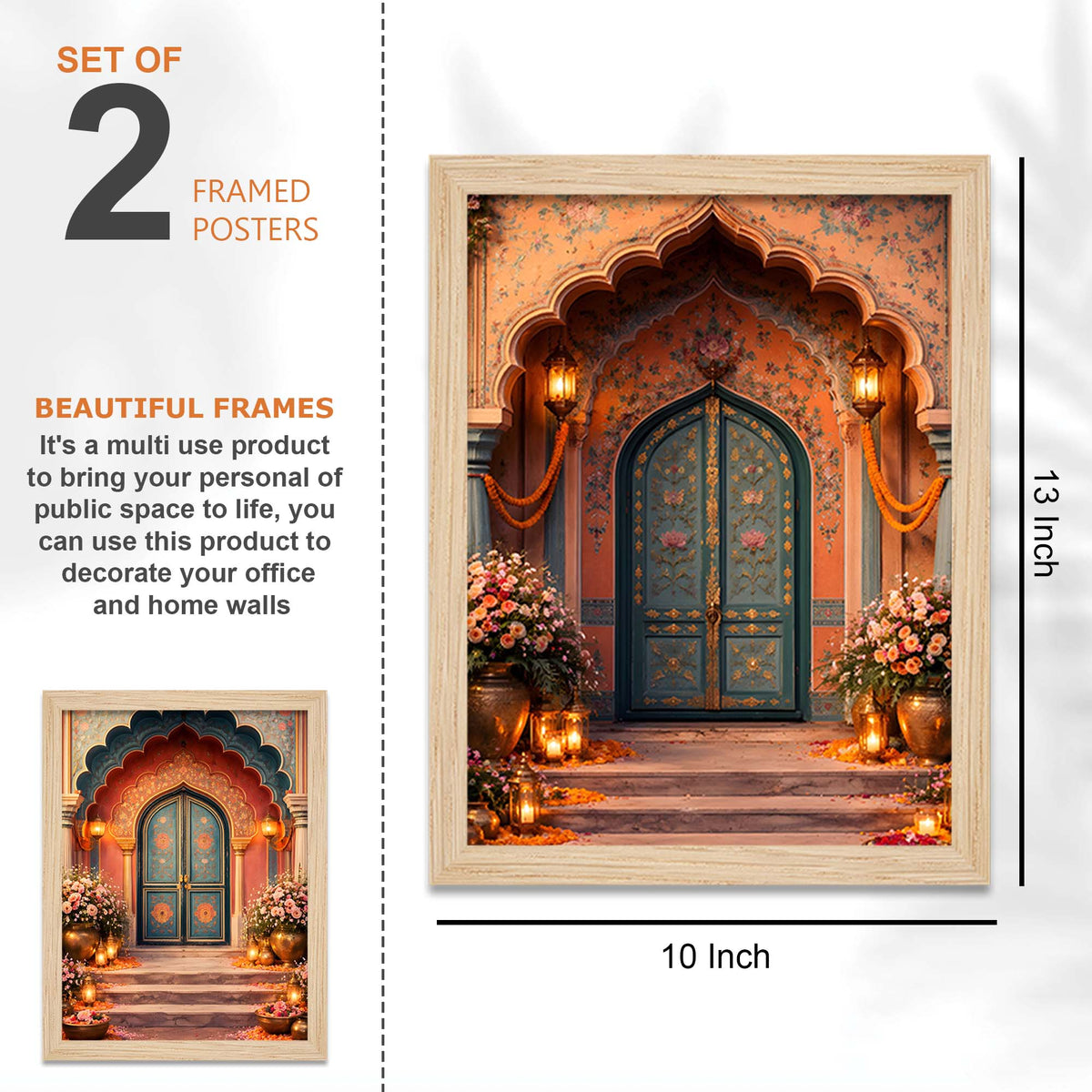 Royal Mughal Doorway & Peacock Art Wall Frame Set of Four