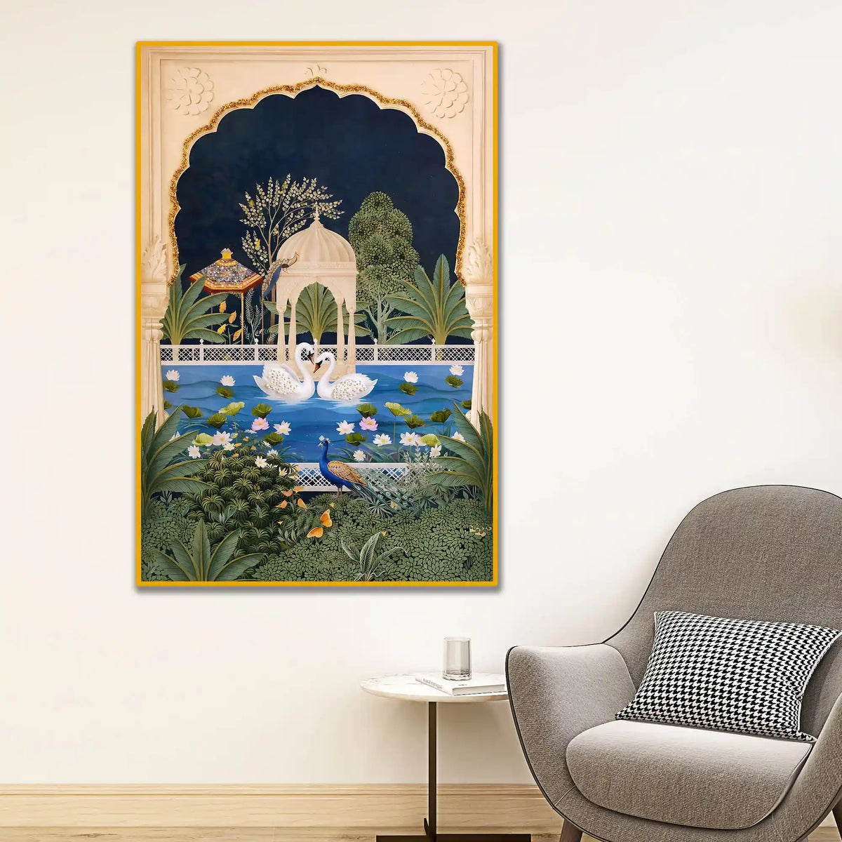 Royal Mughal Garden Floating Frame Crystal Wall Painting