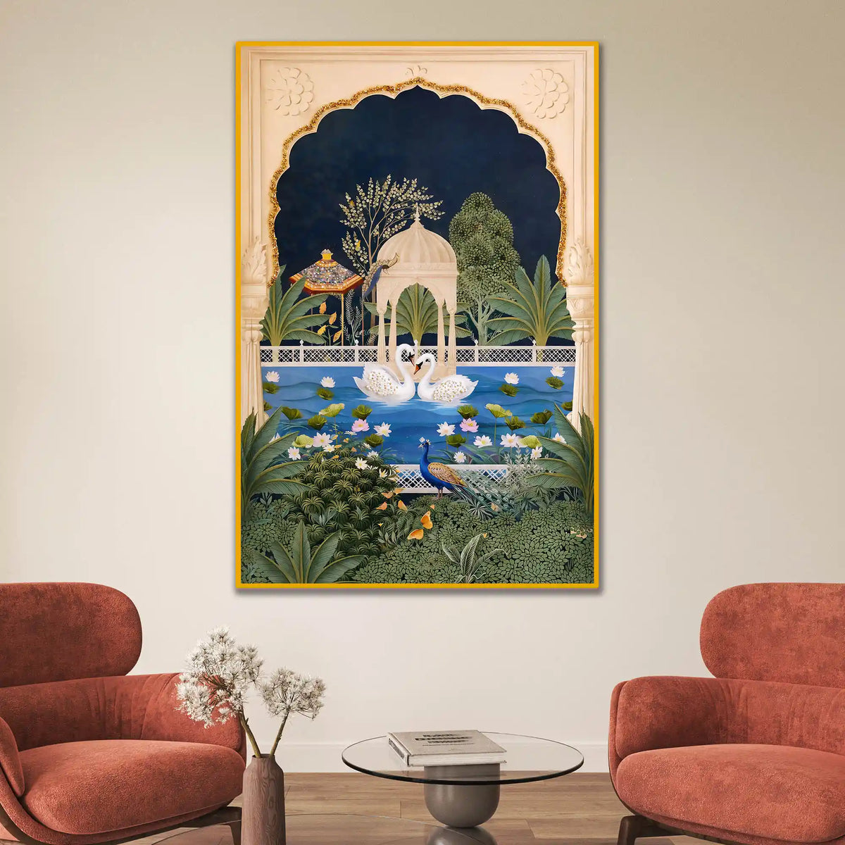 Royal Mughal Garden Floating Frame Crystal Wall Painting