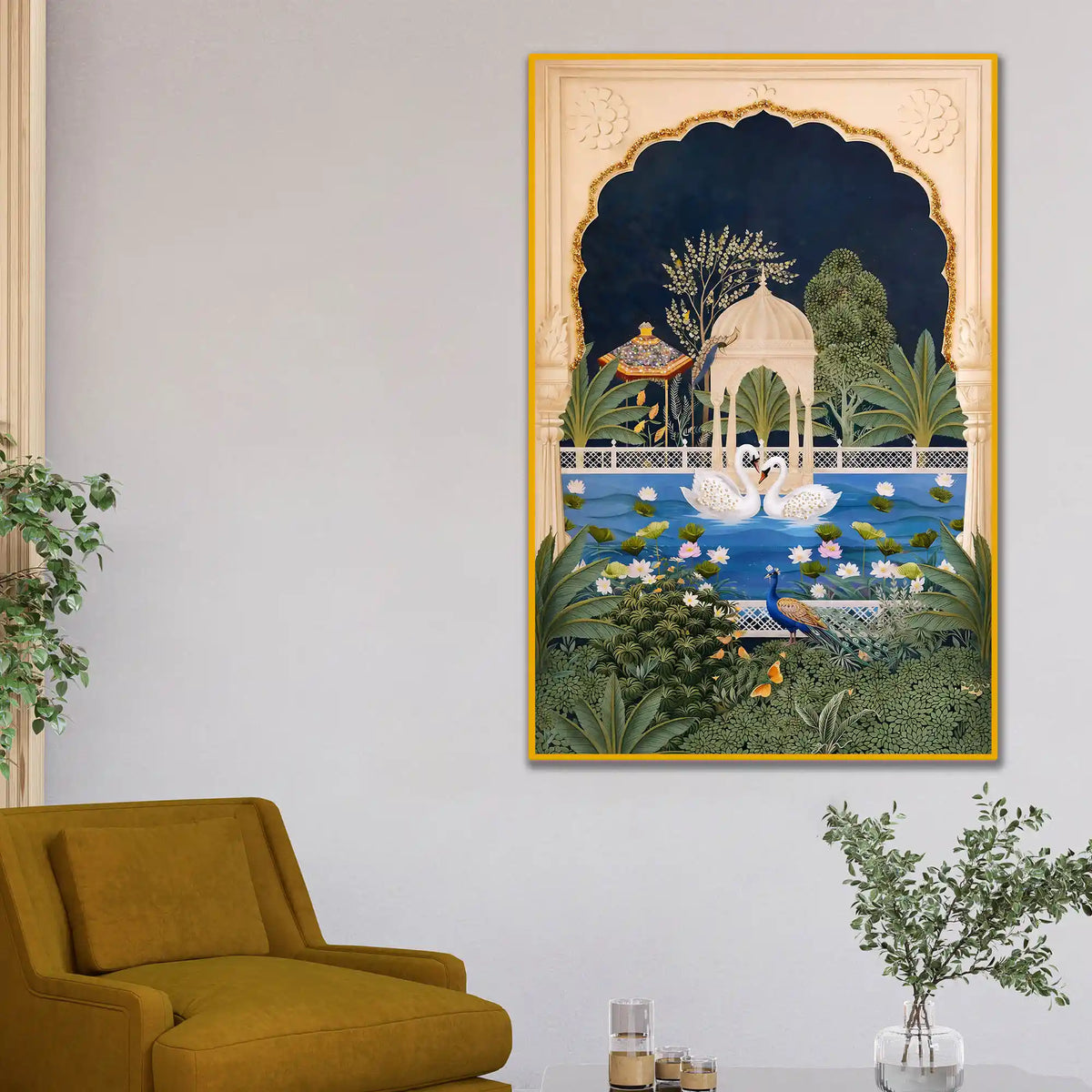 Royal Mughal Garden Floating Frame Crystal Wall Painting