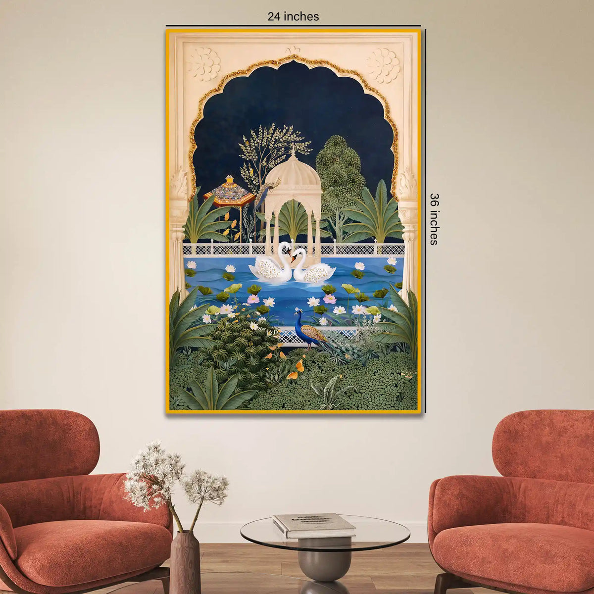 Royal Mughal Garden Floating Frame Crystal Wall Painting