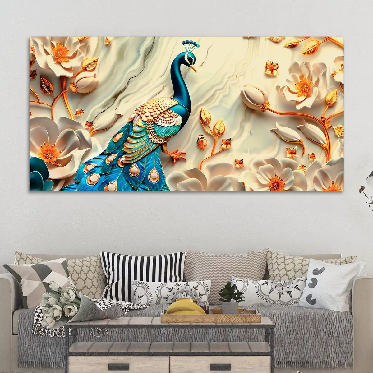 Royal Peacock Abstract Canvas Painting for Home Décor