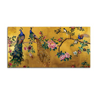 Royal Peacock Couple Sitting On Floral Tree Branch Classic Canvas Wall Painting