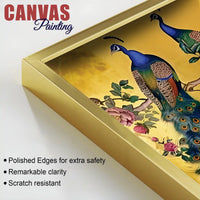 Royal Peacock Couple Sitting On Floral Tree Branch Classic Canvas Wall Painting