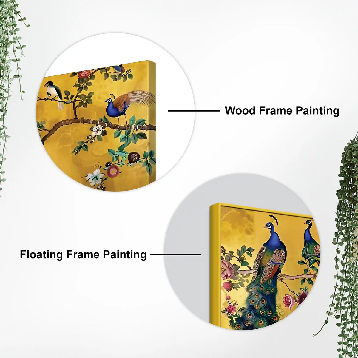 Royal Peacock Couple Sitting On Floral Tree Branch Classic Canvas Wall Painting