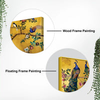 Royal Peacock Couple Sitting On Floral Tree Branch Classic Canvas Wall Painting