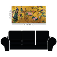 Royal Peacock Couple Sitting On Floral Tree Branch Classic Canvas Wall Painting