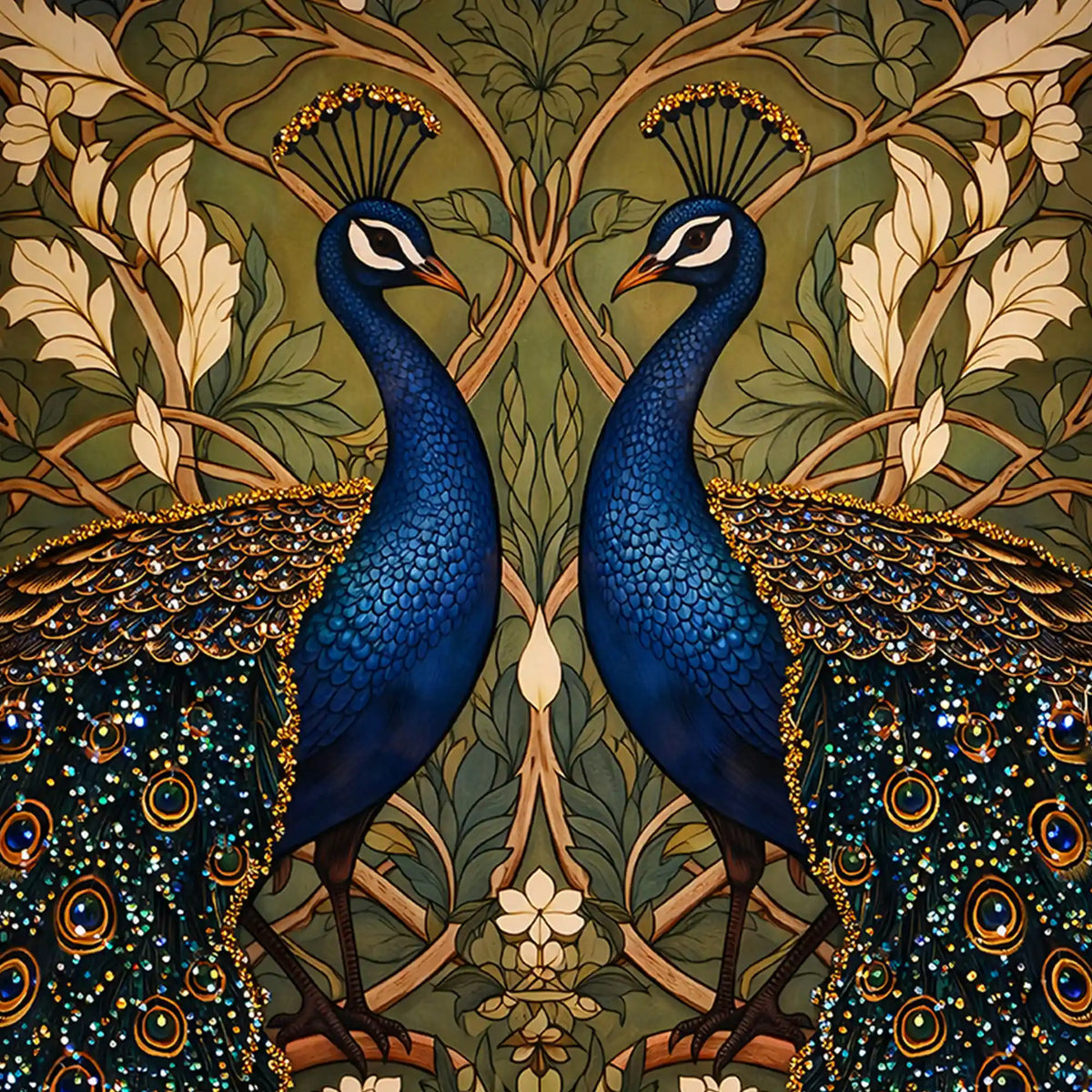 Royal Peacock Pair Floating Frame Crystal Wall Painting