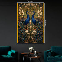 Royal Peacock Pair Floating Frame Crystal Wall Painting