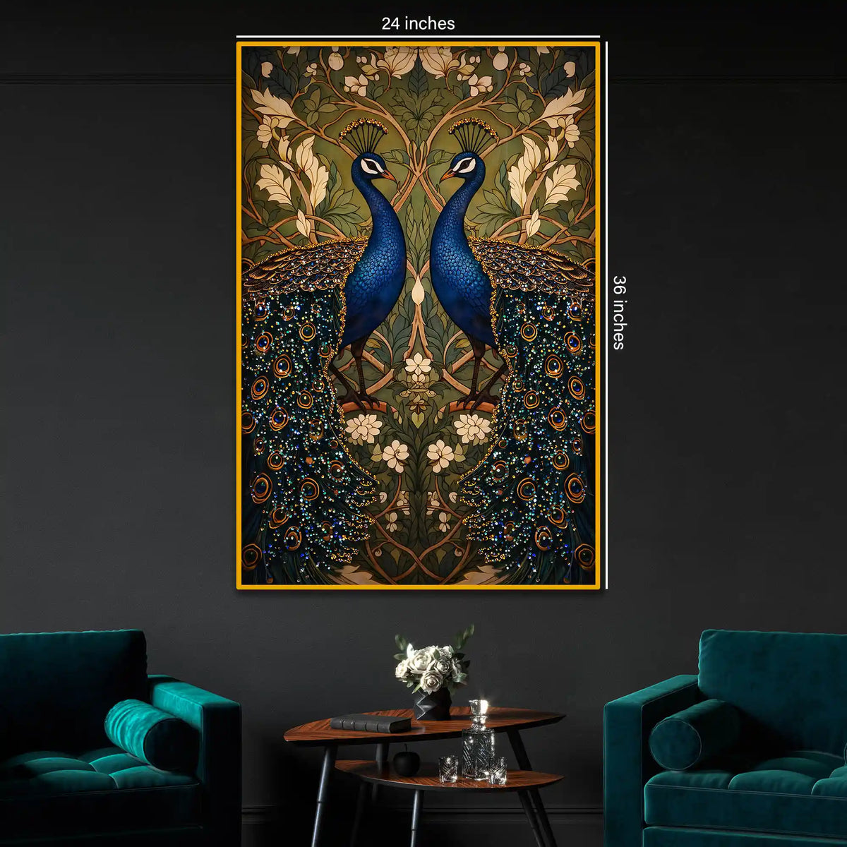 Royal Peacock Pair Floating Frame Crystal Wall Painting