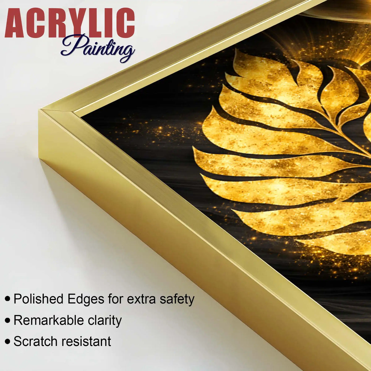 Royal Peacock with Golden Leaf Floating Acrylic Wall Painting Set of 3