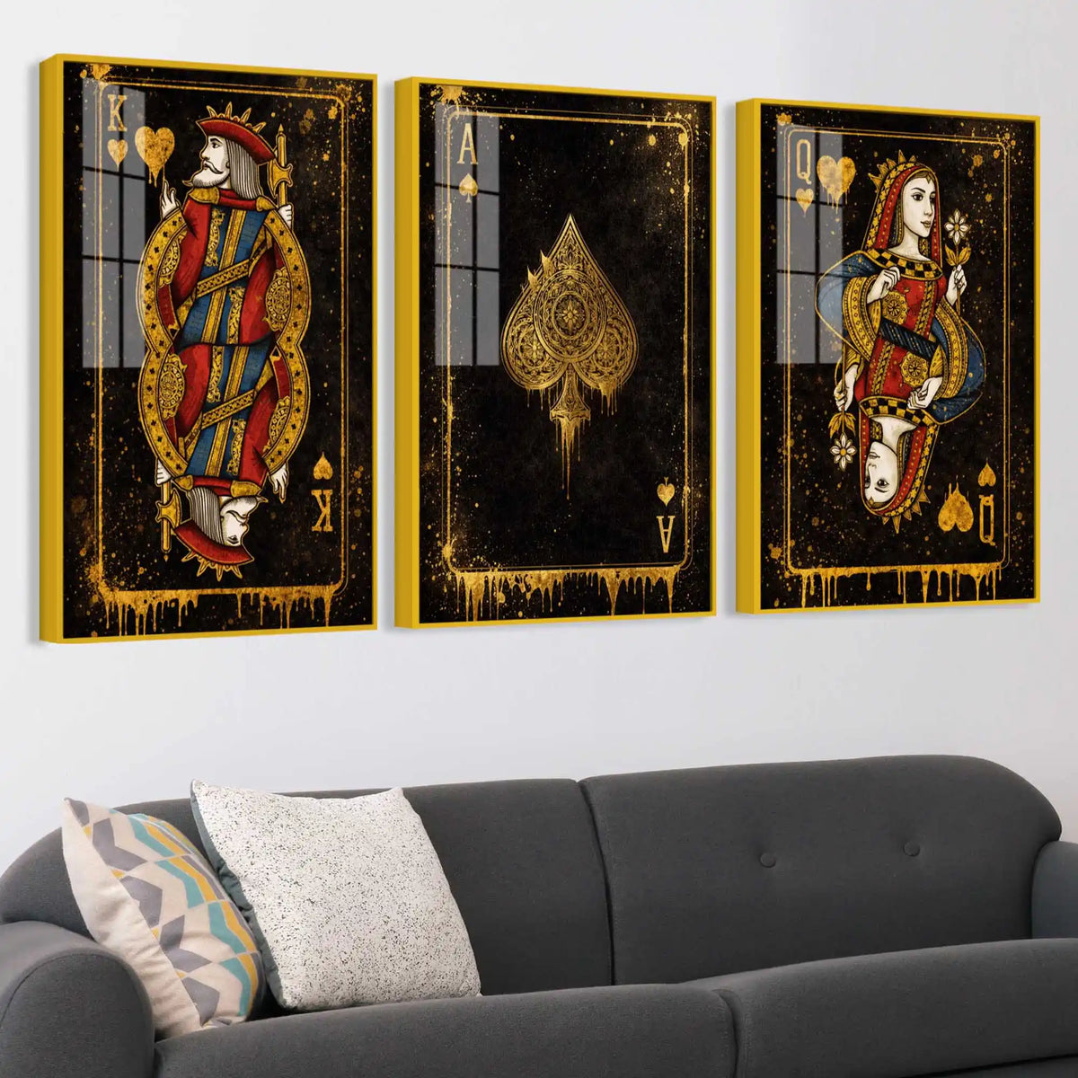 Royal Playing Cards Floating Acrylic Wall Painting Set of 3