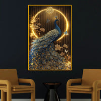 Royal Radiance Peacock Floating Frame Crystal Wall Painting
