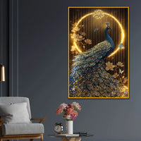 Royal Radiance Peacock Floating Frame Crystal Wall Painting