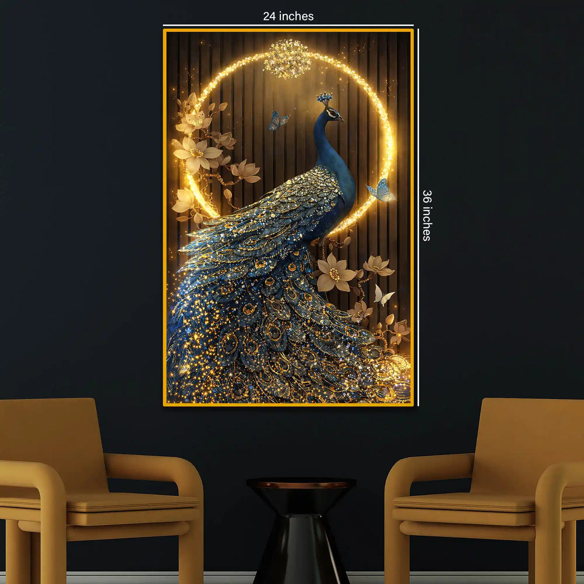 Royal Radiance Peacock Floating Frame Crystal Wall Painting