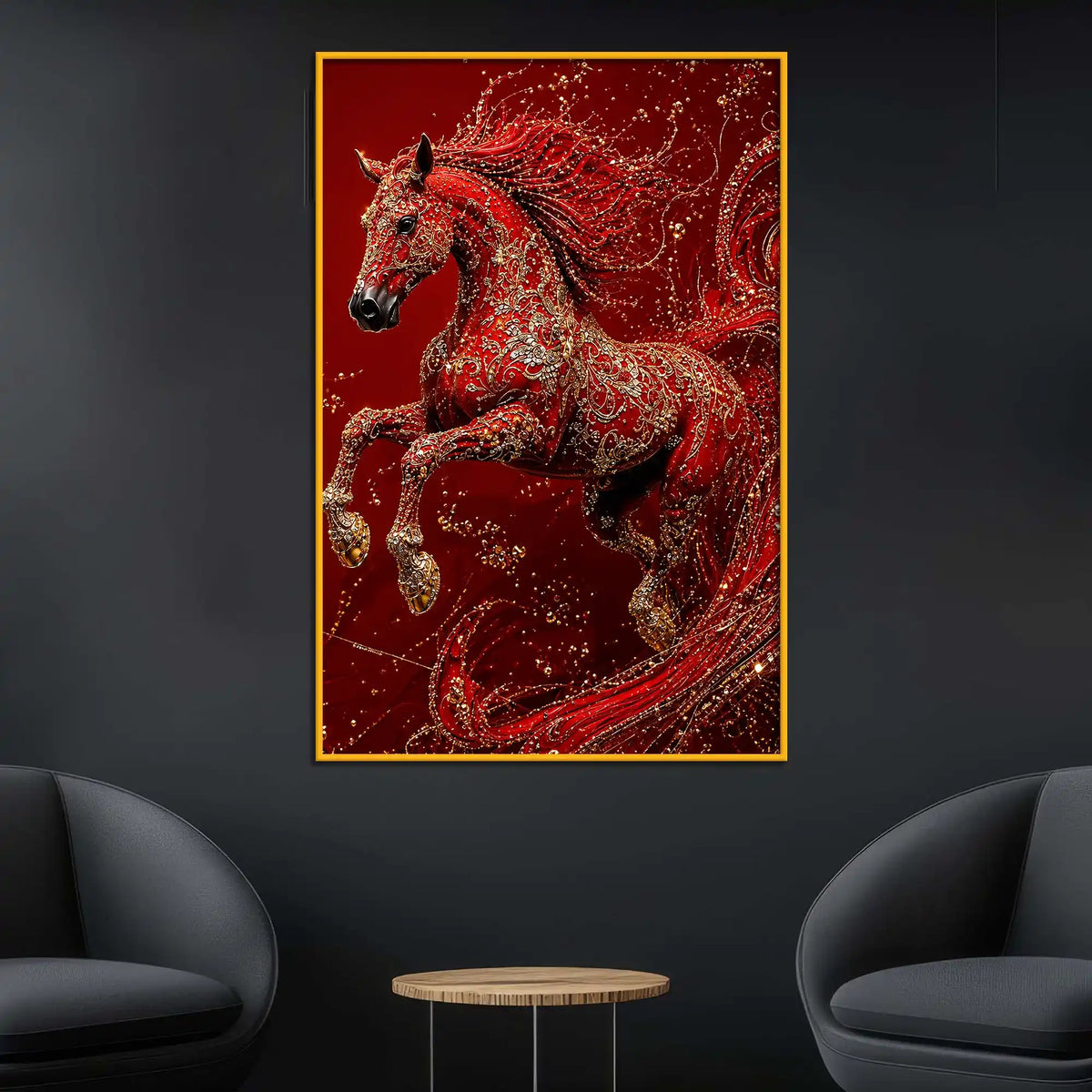 Royal Red Horse Floating Frame Crystal Wall Painting