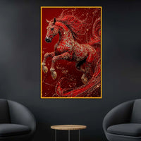 Royal Red Horse Floating Frame Crystal Wall Painting