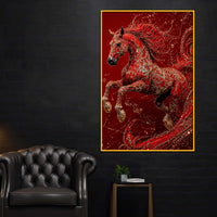 Royal Red Horse Floating Frame Crystal Wall Painting