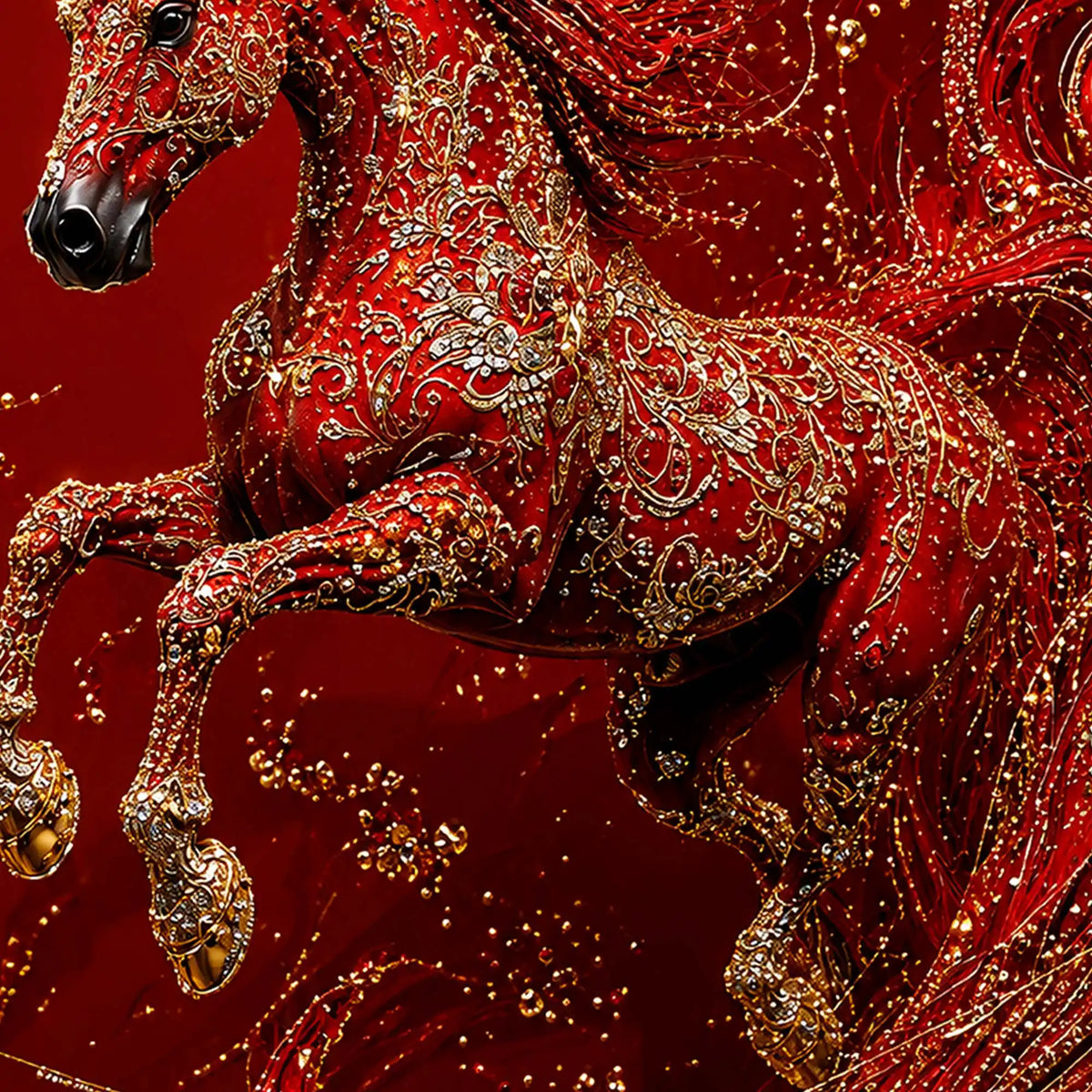 Royal Red Horse Floating Frame Crystal Wall Painting