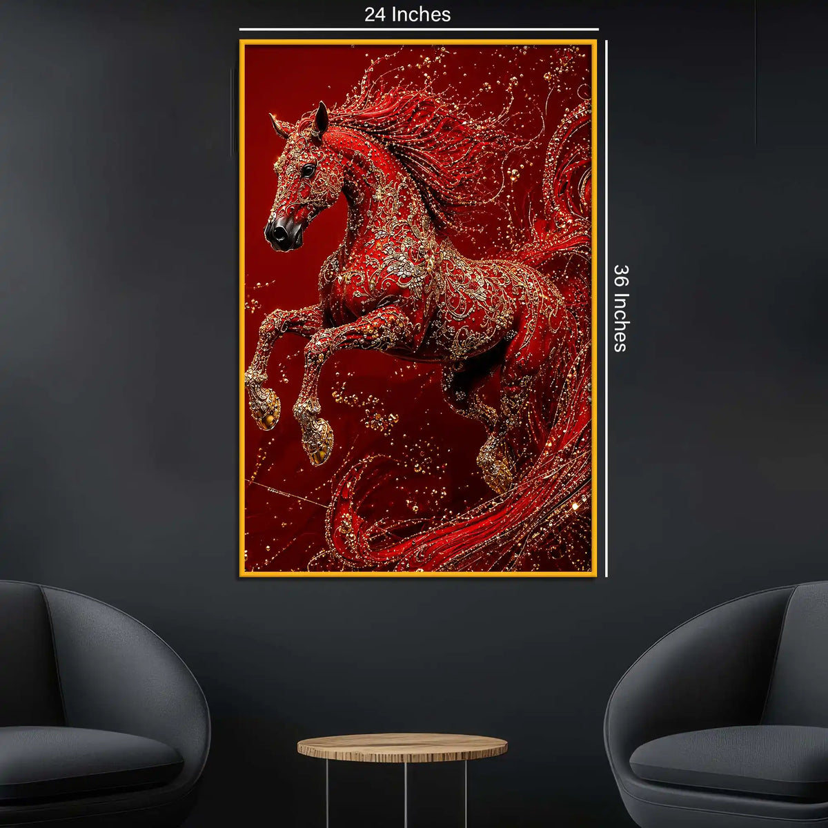 Royal Red Horse Floating Frame Crystal Wall Painting