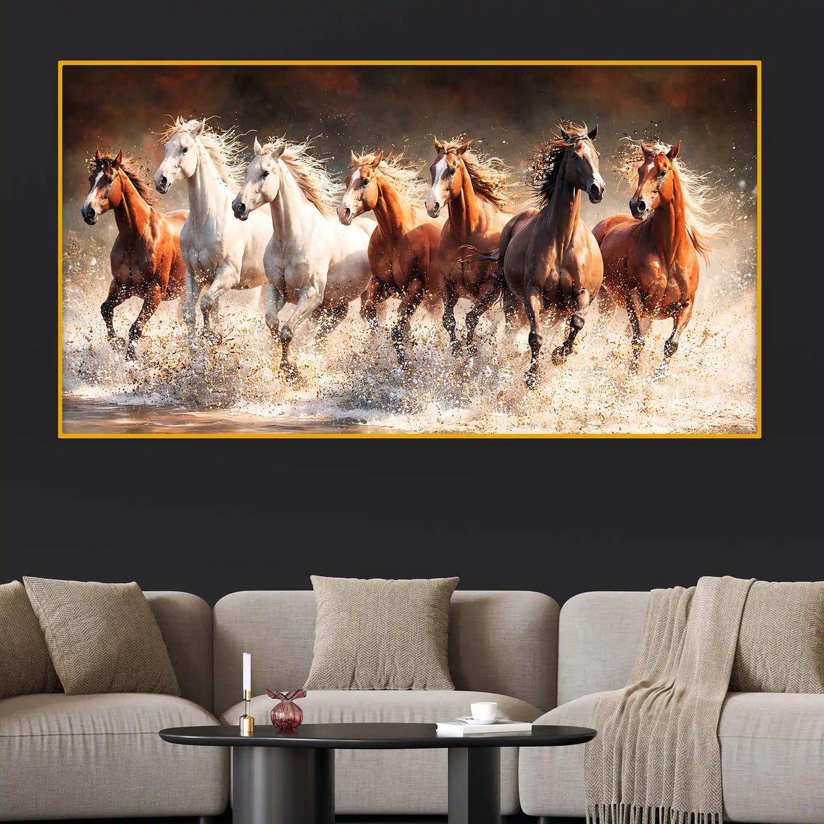 Royal Running Horses Crystal Glass Wall Painting