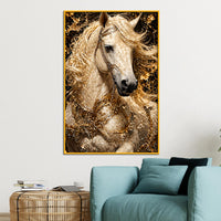 Royal White Horse Floating Frame Crystal Wall Painting